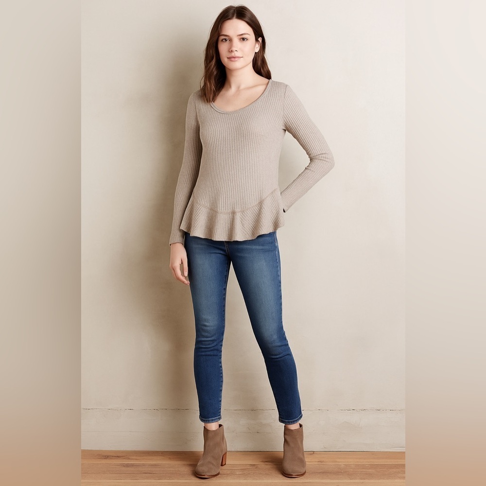 Saturday Sunday by Anthropologie Waffle Knit Wendy Peplum Hem Top – Sz M